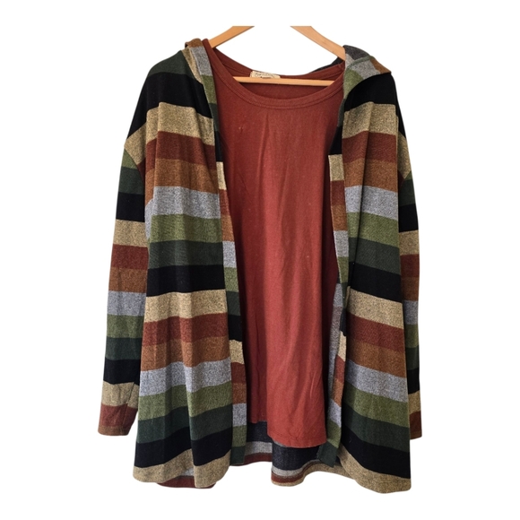 Tru Self Striped Hoodie Cardigan + Bellas Destiny Tee Bundle Plus Size 2xl - Picture 1 of 16